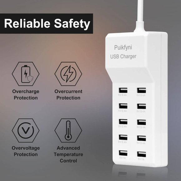 10-Port Family-Sized Smart USB Charger for Multiple Devices Smart Phone Tablet - Picture 2 of 7